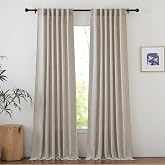 NICETOWN 90 inch Curtains for Bedroom, Rod Pocket & Back Tab Faux Linen Semi Sheer Window Treatments Privacy with Light Filte