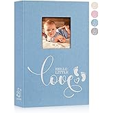 Lanpn Baby Photo Album 4x6 300 Pockets, Linen Hardcover Newborn Memory Book with Memo Writing Area, Bebe Photobook, Slip-in Picture Book, Ultrasound Album Keepsake Gifts for Boy Baby Shower Blue