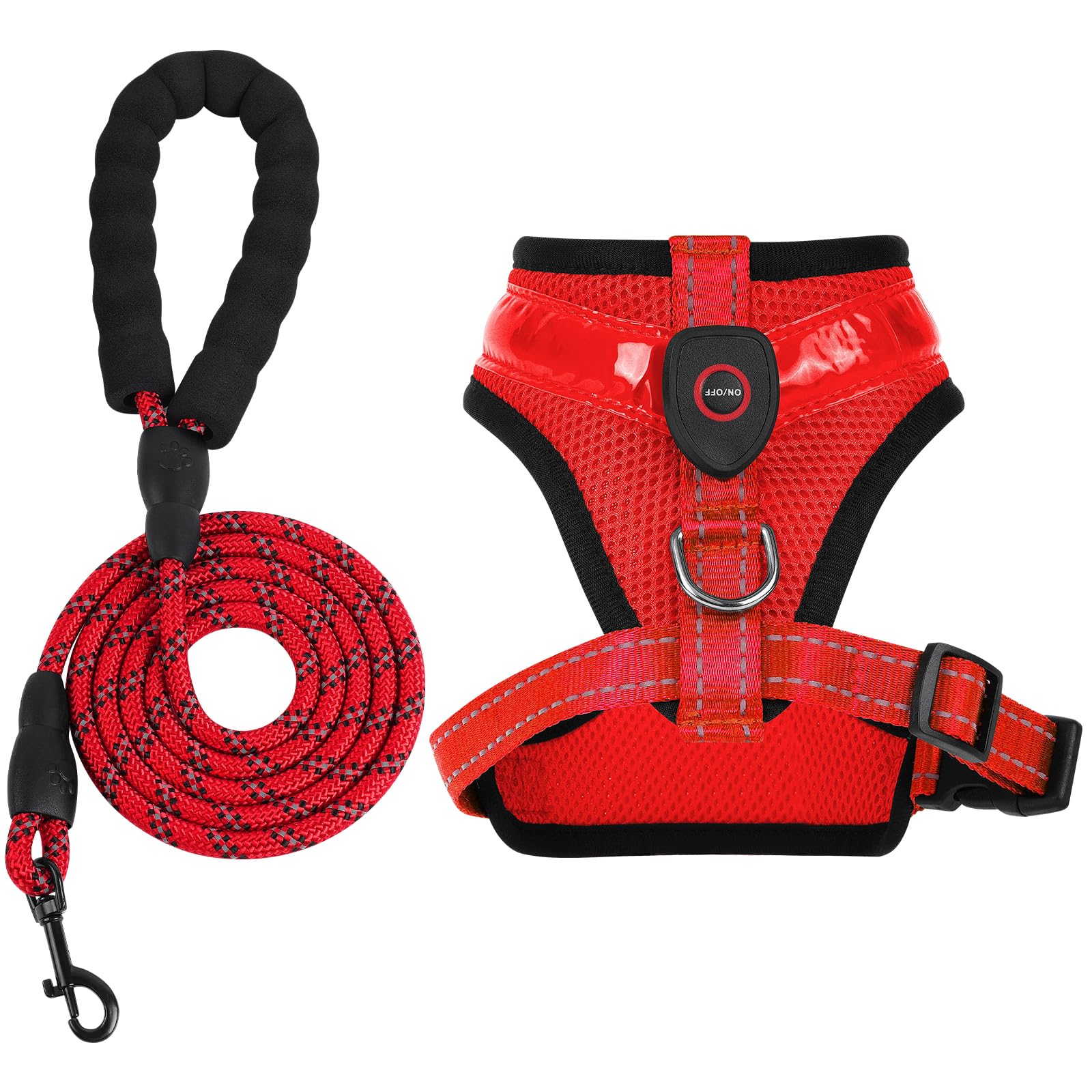 AUAUY Light Up Dog Harness, 3 Modes Rechargeable LED, Adjustable for Small to Large Dogs, Waterproof Reflective (Red)