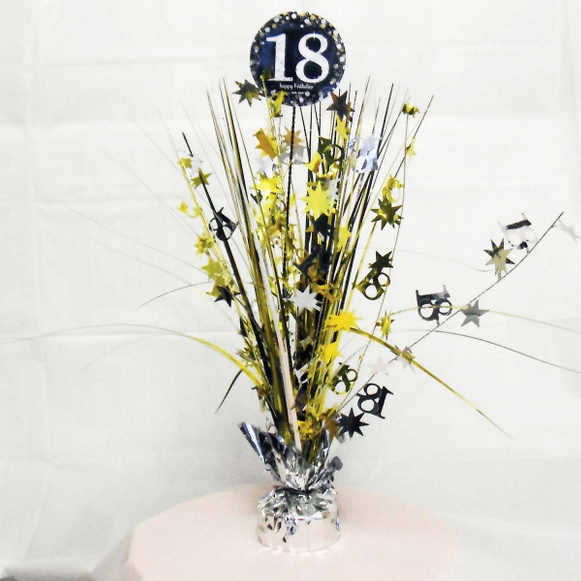 Amscan 9900552 - Gold Sparkling Celebration 18th Birthday Foil Spray Centrepiece and Balloon Weight - 33 cm