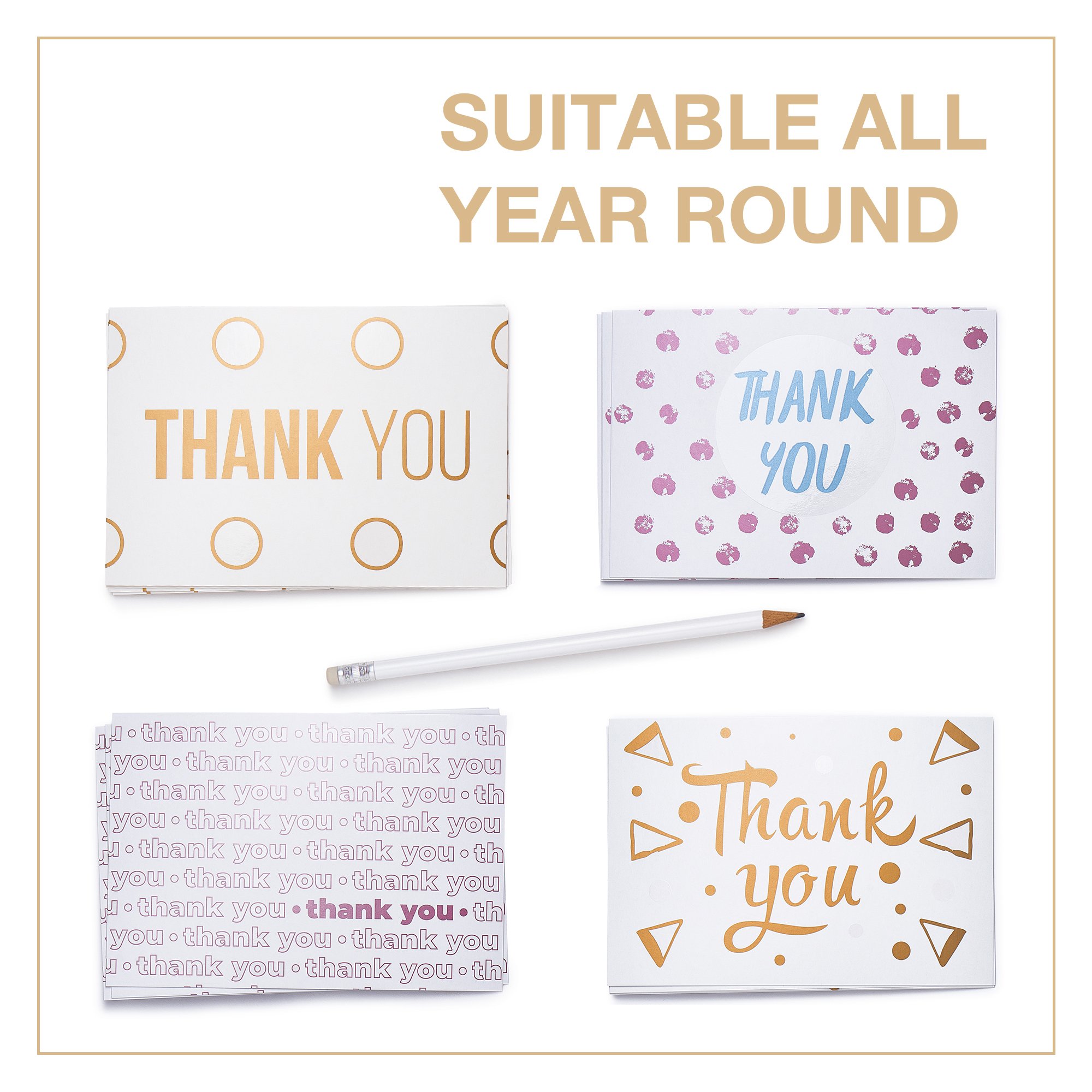Thank You Cards - 40 Blank Note cards in Eight Unique Designs - Best Thank You Notes 4x6 Includes Box and Kraft Envelopes - Perfect for Birthdays, Showers, Weddings, Business and Personalized Notes