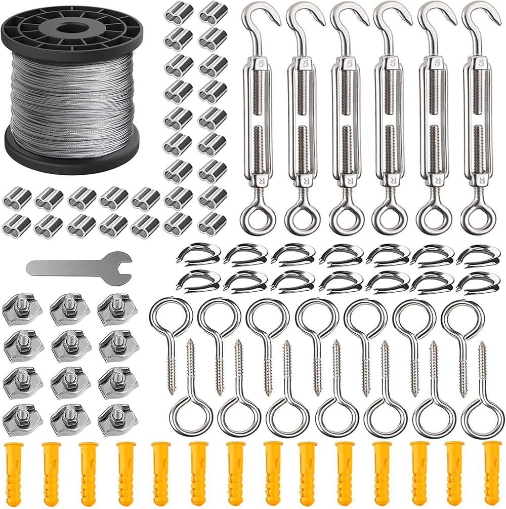 AMLOOPH 50M Garden Wire Kit 2mm Stainless Steel Tension Wire Trellis Kit