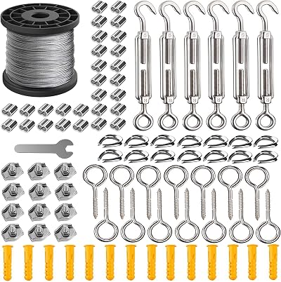 AMLOOPH 50M Garden Wire Kit 2mm Stainless Steel Tension Wire Trellis Kit