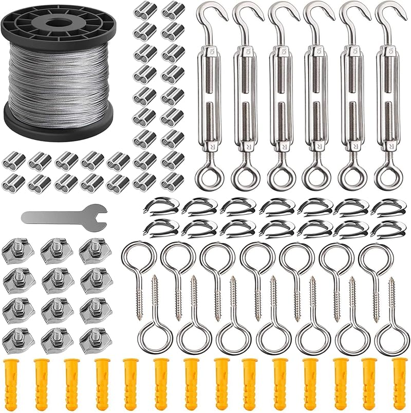 AMLOOPH 50M Garden Wire Kit 2mm Stainless Steel Tension Wire Trellis Kit