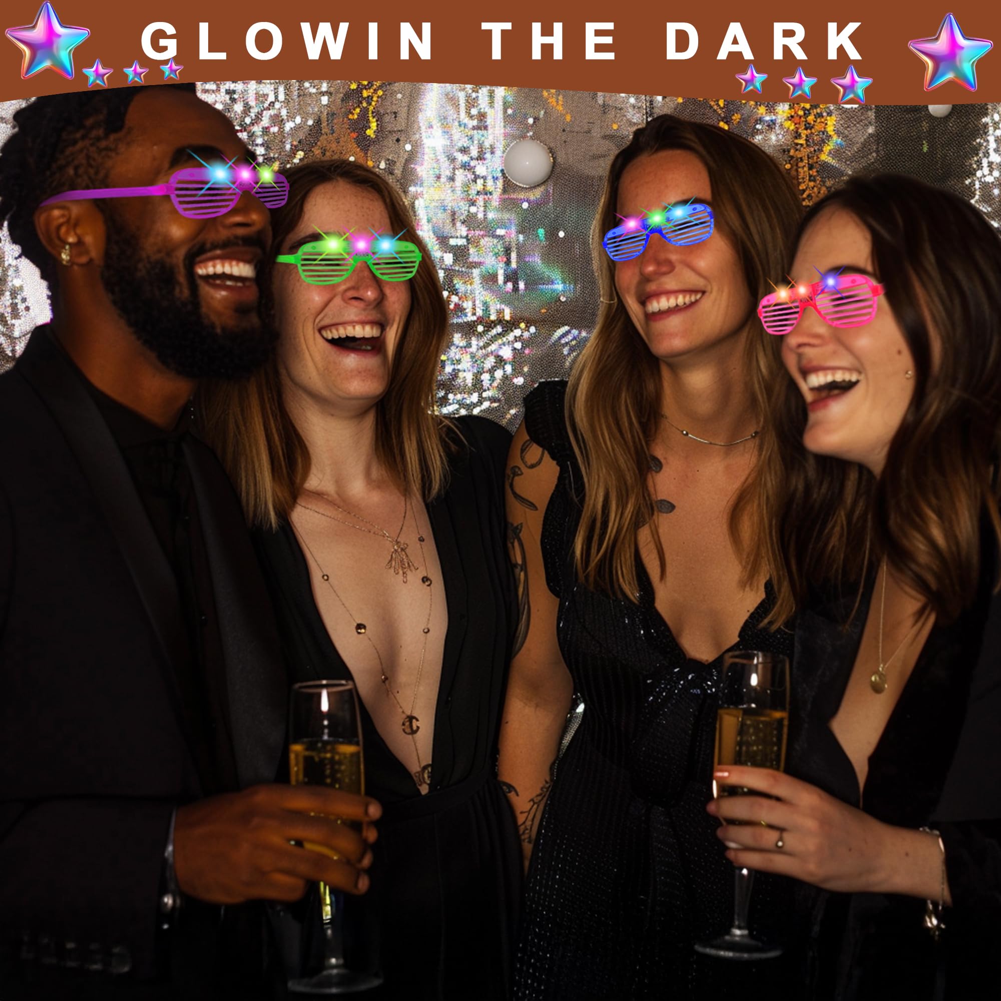 20 Pack LED Glasses,Glow glasses,Light up glasses,Glow in the dark glasses,Party glasses Rave neon Flashing Party For Birthday Mardi Gras New Year's Eve Party Decoration,For Kids/Adults