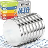 FINDMAG 8 Pack Neodymium Magnets 30 x 3 mm with Double-Sided Adhesive