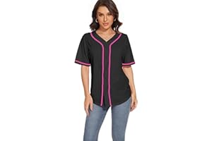 BAICAIYU Women's Baseball Jerseys Blank Button Down V-Neck Softball Team Uniform Fashion Simple Wide Stripe Short Sleeve