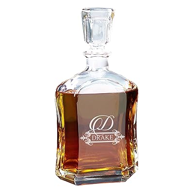 Personalized Whiskey Decanter, Custom Engraved Liquor Decanter Gifts - 23 Oz - Fancy Design - Free Engraving
