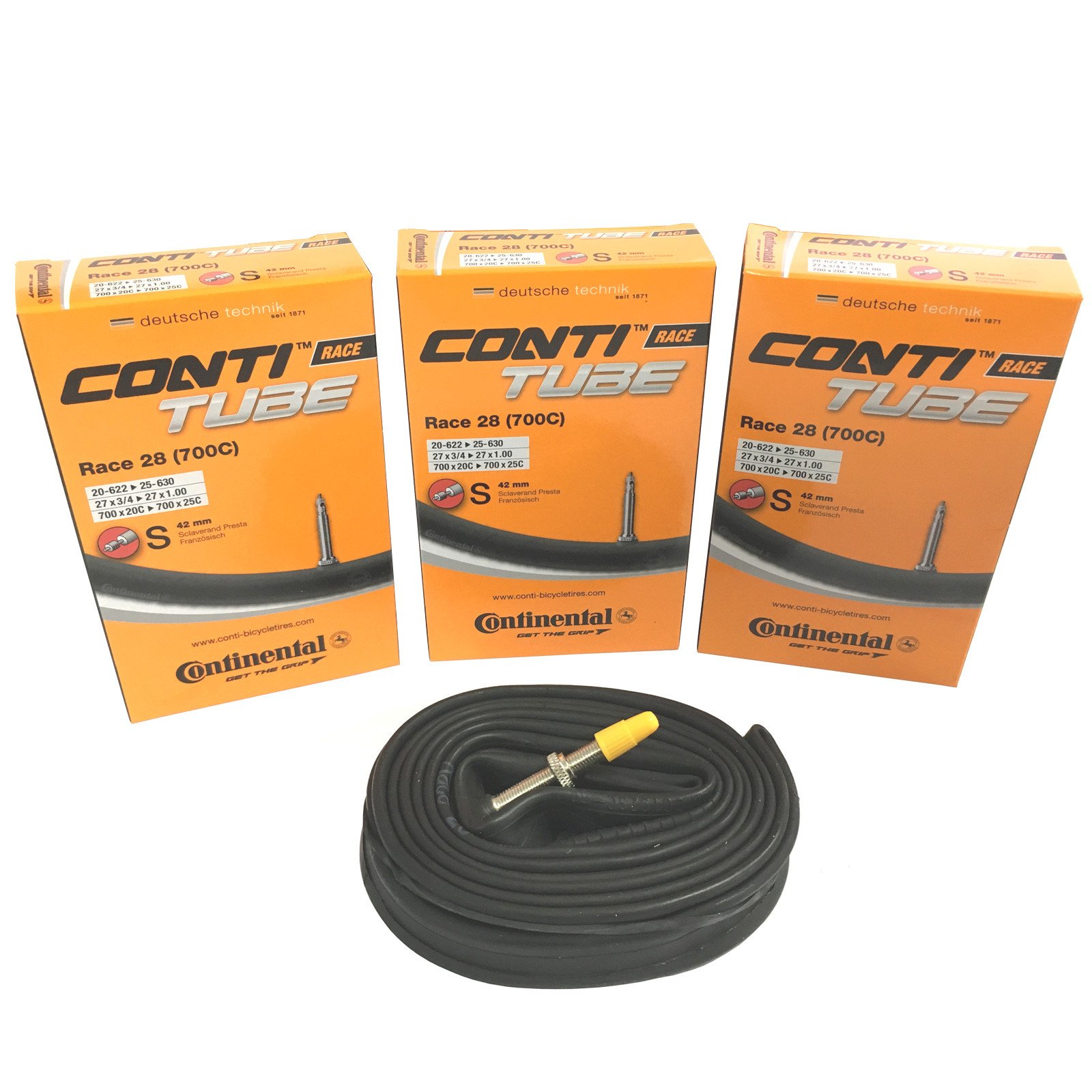 Continental Bike Inner Tubes 3x Continental Race 28 700 x 20-25c Road Bike 42mm Presta Inner Tubes,Black