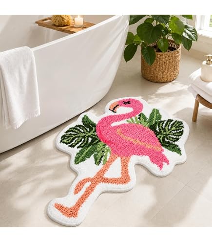 Amazon.com: MERCHR Pink Bathroom Rugs Cute Flamingo Modern Art