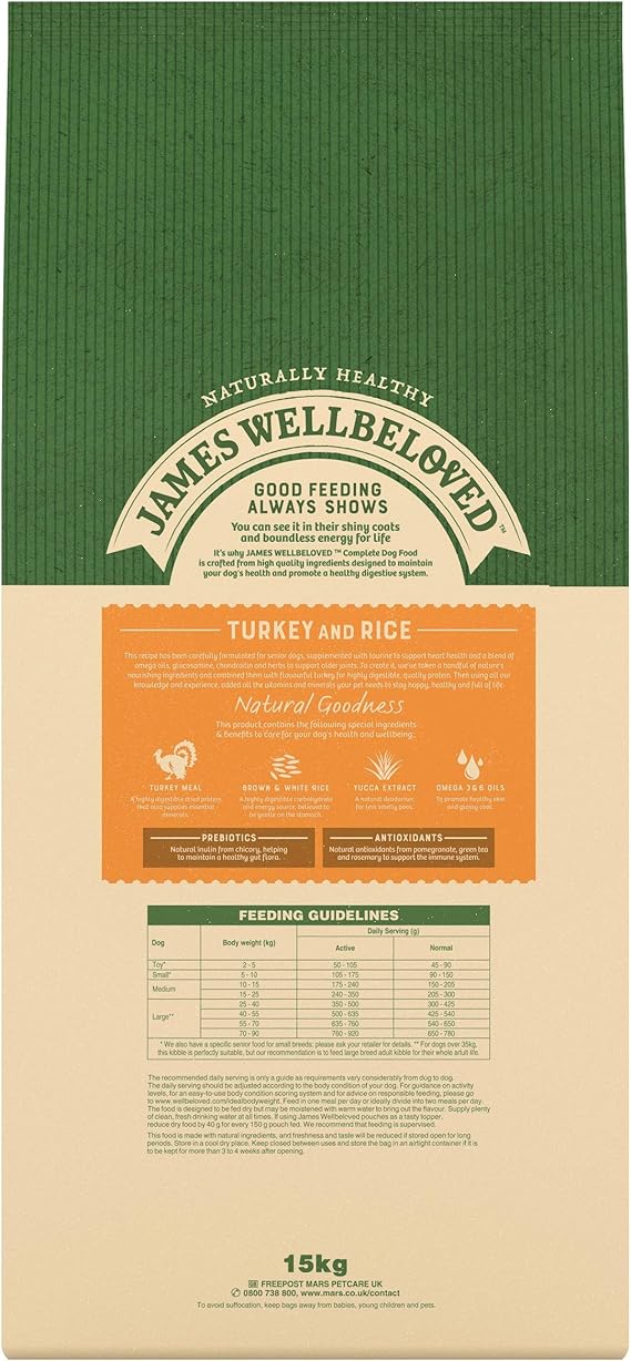 james wellbeloved senior turkey and rice 15kg