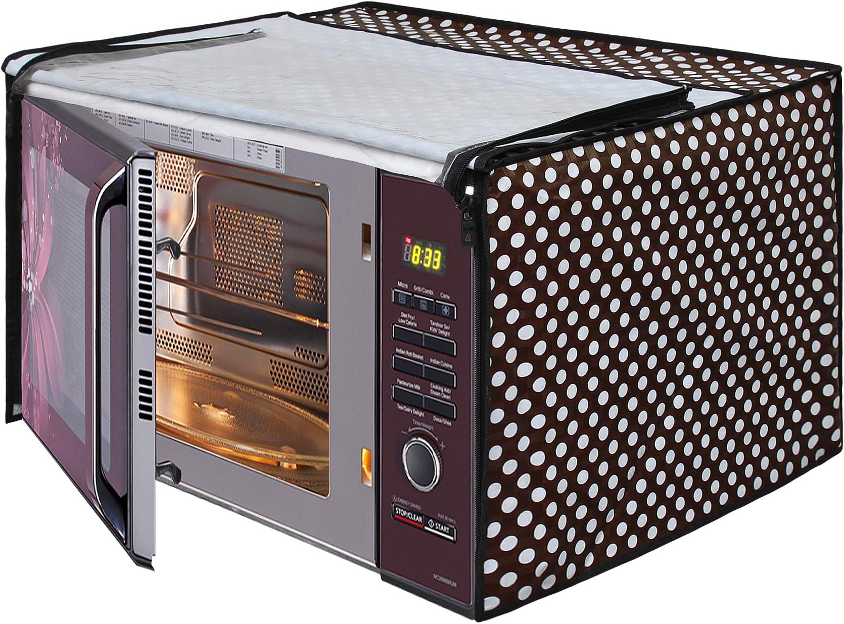 Glassiano Polka White and Black Printed Microwave Oven Cover for IFB 20BC4 20 Litre 1200 Watt Convection Microwave Oven (Black)