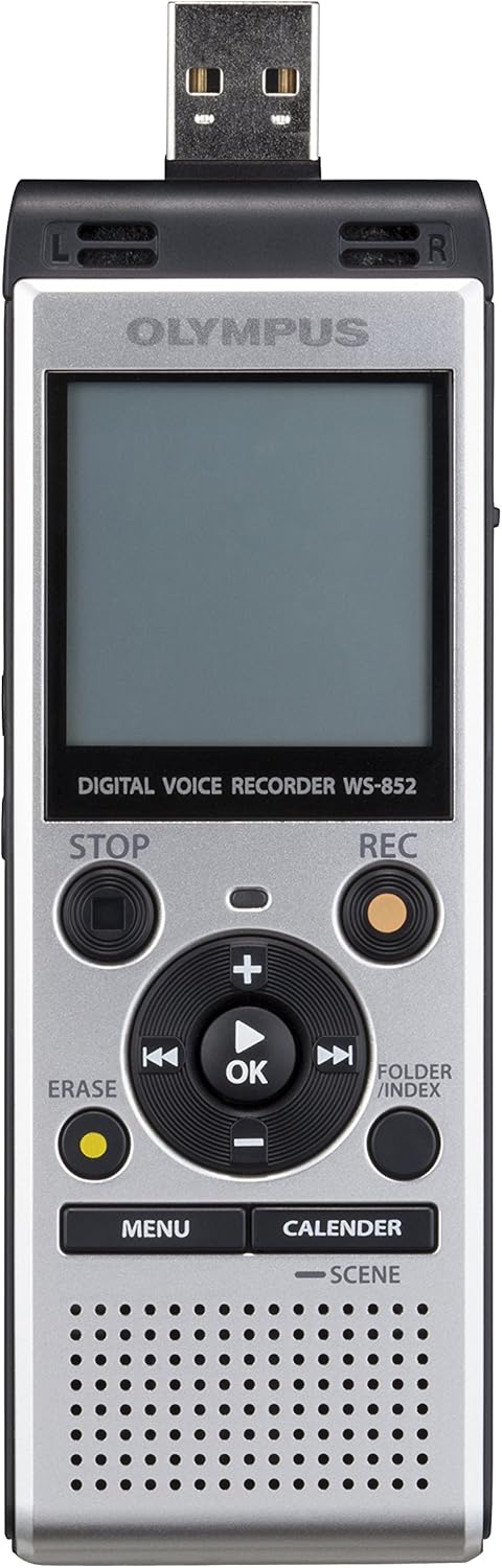 OM Digital Solutions Voice Recorder WS-852 with 4GB, Automatic Mic Adjustment, Simple Mode, SILVER (V415121SU000): Electronics