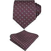 Alizeal Mens Vintage Solid Plaid Tie with Pocket Square 3.15inches Necktie Set