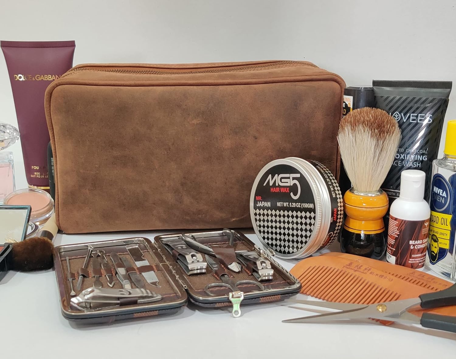 Genuine Leather Travel Toiletry Bag - Dopp Kit Organizer By Rustic Town (Brown)