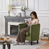 Yaheetech Velvet Barrell Chair Olive Green Upholstered Armchair view 4