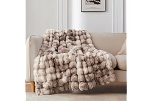 COOVA Faux Fur Throw Blanket for Couch, Cozy Soft and Fuzzy Plush Rabbit Fur Bubble Blanket for Sofa Bedroom Living Room, 50x60 Inches Tie Dye Brown