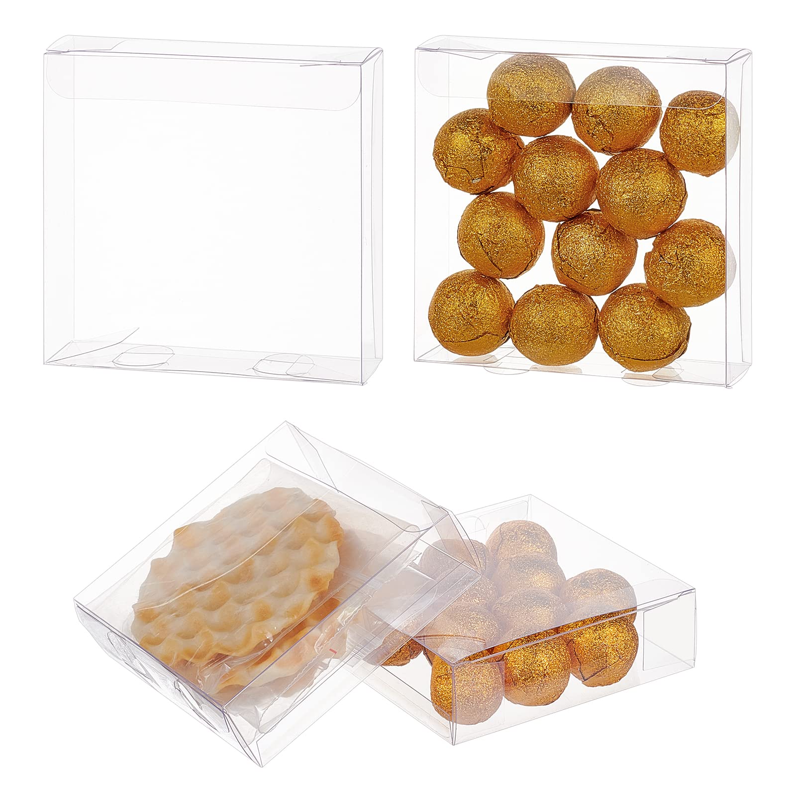 Photo 1 of BENECREAT 30PCS Clear Gift Boxes, 4x4x1.2inch Rectangle PVC Clear Wedding Favour Boxes for Candy Chocolate, Birthday Present Contains, Party Favor, Festival Gift Packaging