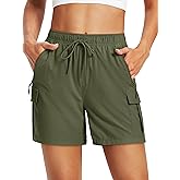MAGCOMSEN Women's 5'' Hiking Cargo Shorts UPF 50 Quick Dry Lightweight Athletic Golf Outdoor Summer with Zipper Pockets