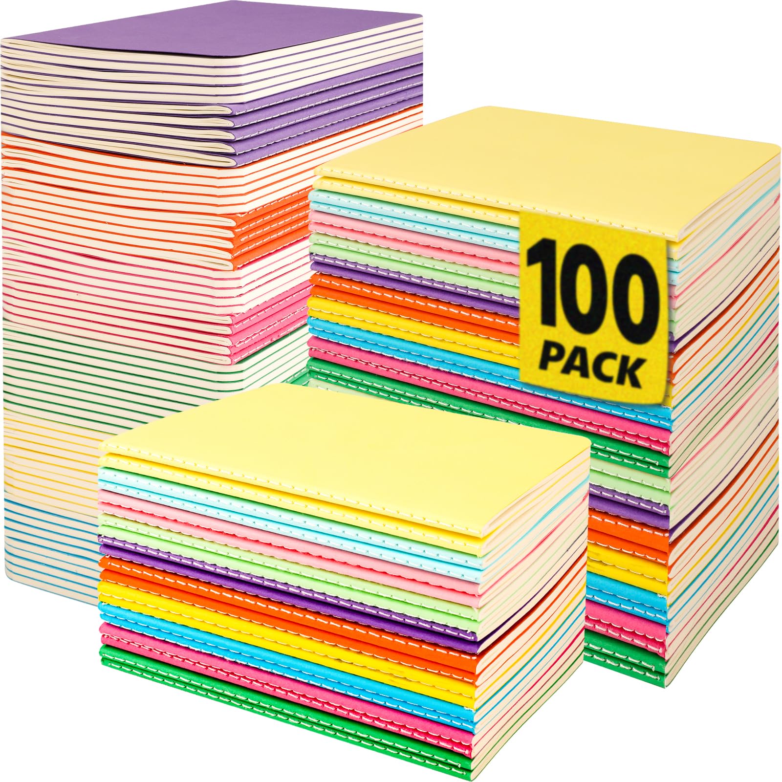 Photo 1 of 100 Pack Small Lined Notepads Bulk, Mini Journal Pocket Notebooks Set 3.5 Inch x 5.5 Inch, Colored Cover Notebook Wide Ruled, 10 Colors 24 Sheets (48 Pages) for Traveler, Students, School Supplies