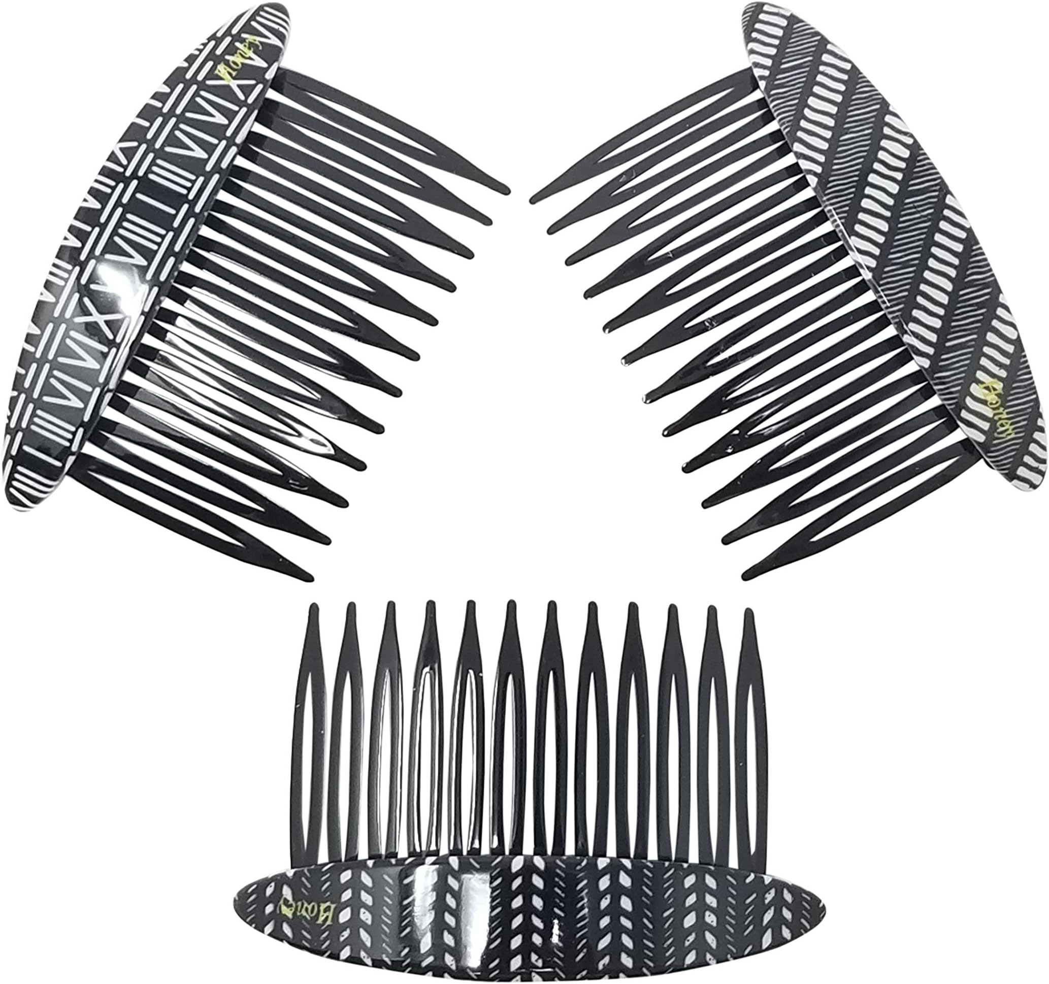 Evogirl Hair Comb Elegant Print Glossy Combo Gift Pack All Types of Hair Styles Matte Finish Black & White, Medium, for Women/Girls (Pack of 3)