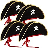 Hsei Pirate Hat Pirate Accesseries Hats for Adult Captain Caps with Skull Print for Masquerade Cosplay, Funny Party Supplies