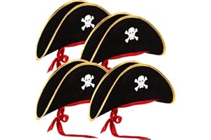 Hsei 4 Pcs Pirate Hat Pirate Costume Party Hats Halloween Skull Print Pirate Captain Hat for Halloween Masquerade Cosplay Party