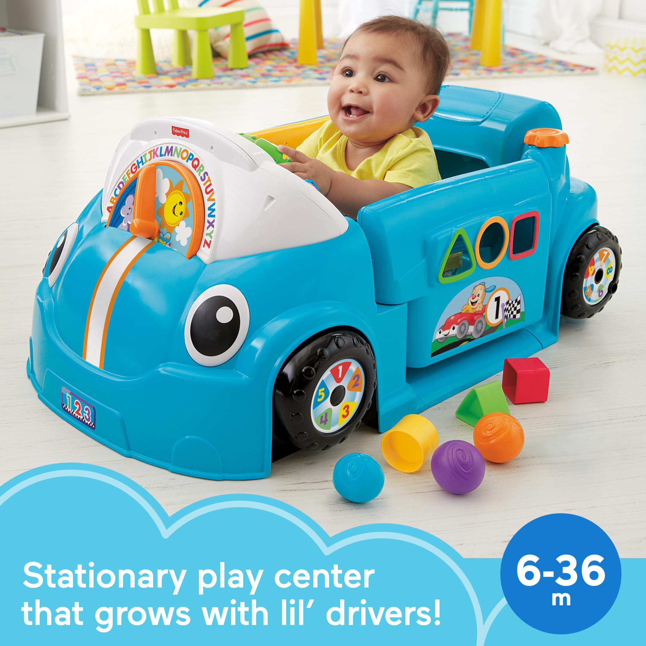 Fisher-Price Baby Learning Toy Laugh & Learn Crawl Around Car Activity Center with Smart Stages for Infants Ages 6+ Months, Blue