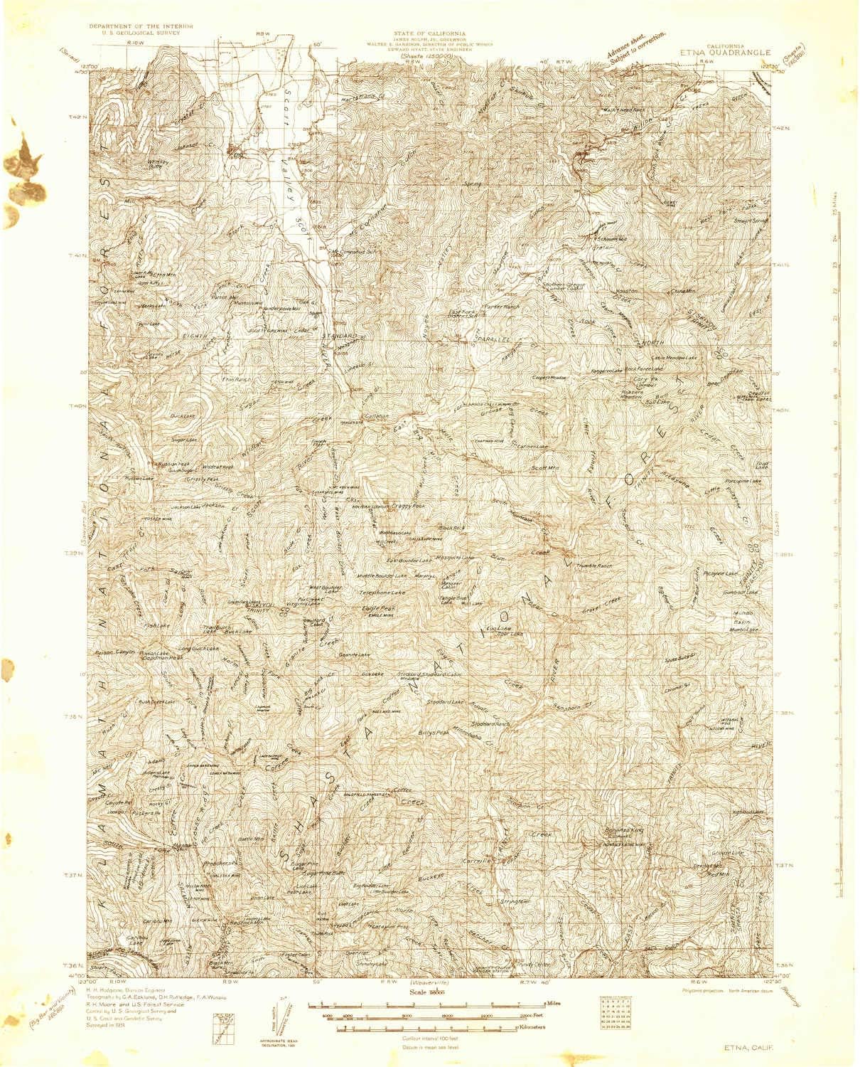 Amazon Com Yellowmaps Etna Ca Topo Map 1 96000 Scale 30 X 30 Minute Historical 1931 26 8 X 21 9 In Polypropylene Sports Outdoors