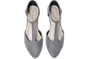 Ataiwee Women's Wide Flat Shoes - Pointed Ladies T-Strap Adjustable Summer Shoes.