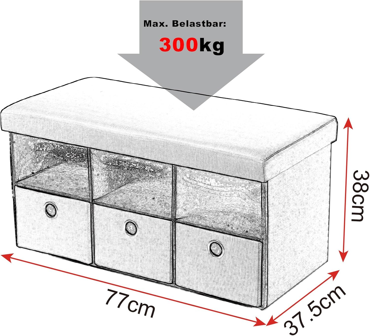 Color Gris Oscuro Tapa Desmontable LxBxH 77 x 37,5 x 38 cm sh09dgr de 1