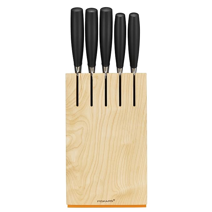 Fiskars Design-Messerblock mit 5 Messern, Breite: 14,5 cm, Höhe: 36 cm, Birkenholz, Functional Form+, 1016004