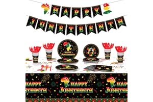NUANCHU 172 Pcs Juneteenth Party Supplies Serves 24, Include Tablecloth, Happy Juneteenth Banner, June 19th Freedom Day Plates Napkins Tableware Set for Patriotic African Afro American Festival Party Decors