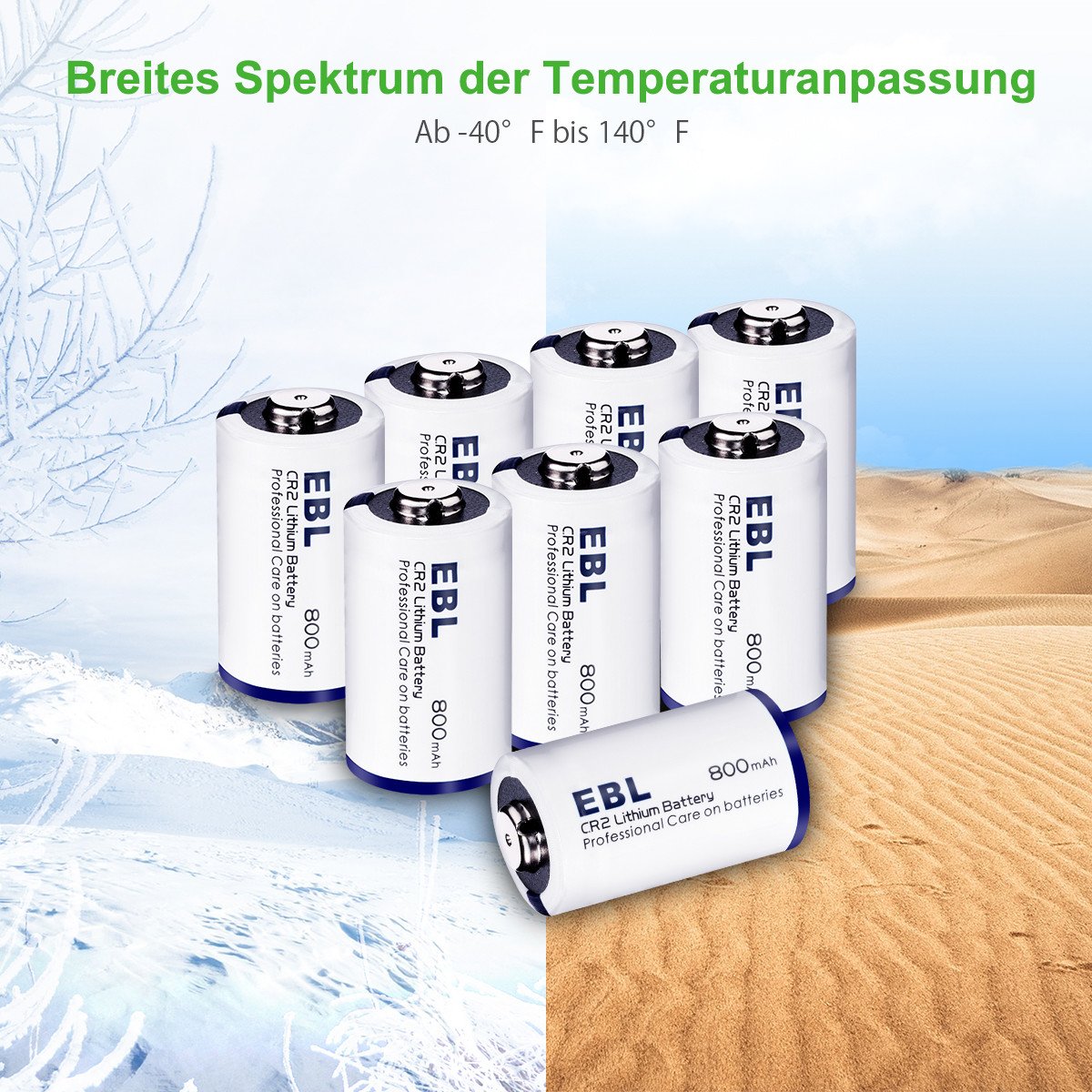 EBL CR2 Batterie 3V DL-CR2 Lithium Kamera Batterie mit PTC Schutz, ideal für Sofortbildkamera Mini 25 Mini 50 Mini 50S Mini 55 Pivi MP-100 & SP-1- Silver, 8 Stück