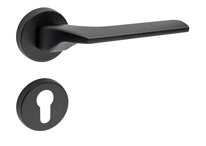 JUVA Drückergarnitur Edelstahl Türbeschlag schwarz Türgriff Innentüren auf Rund-Rosette - ALOE FI10016 | PZ - Profilzylinder 