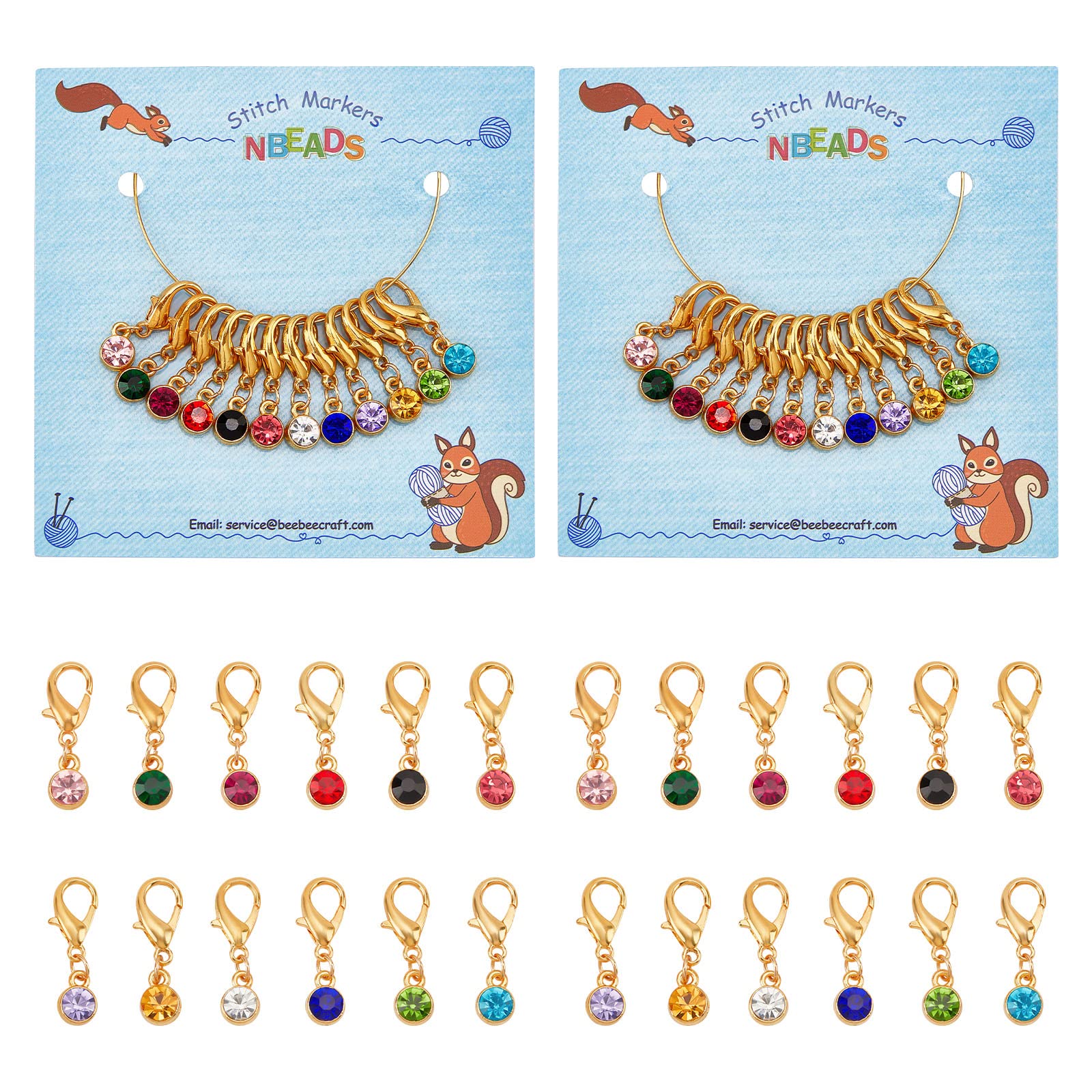 nbeads Stitch Marker, Enamel Alloy Crochet Stitch Marker Charms Removable Locking Stitch Marker for Knitting Weaving Sewing Accessories Quilting Jewellery, Taglia unica, Metal, Rhinestone