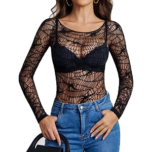 Avidlove Women Y2K Fishnet Top Goth Punk Spiderweb Mesh Club Outfit | Spiderweb cutout mesh, Sheer see through knit, Round ne