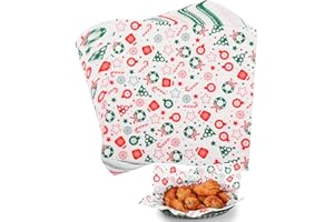 GeeRic Christmas Waxed Deli Paper Sheets for Cookies, 100 Pcs Food Basket Liners for Sandwiches Fries 12 * 12 Inch,X'Mas Burgers Deli Wrap Wax Paper Sheets Canes Snowflakes