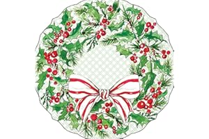 IHR Ideal Home Range Party Napkins Disposable 3-Ply Shaped Paper Lunch Napkin Pack, 6.5" x 6.5", Holly Berry Wreath, 12-Count