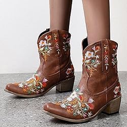 Hbeylia Cowboy Boots For Women Vintage Embroidery