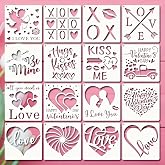 16 PCS Valentine's Day Painting Stencils Love Theme Painting Stencil Reusable PET Hollow Out Leakage Printing Plate DIY Hand Painting Graffiti Spray Painting Template (5.1 x 5.1 Inch)