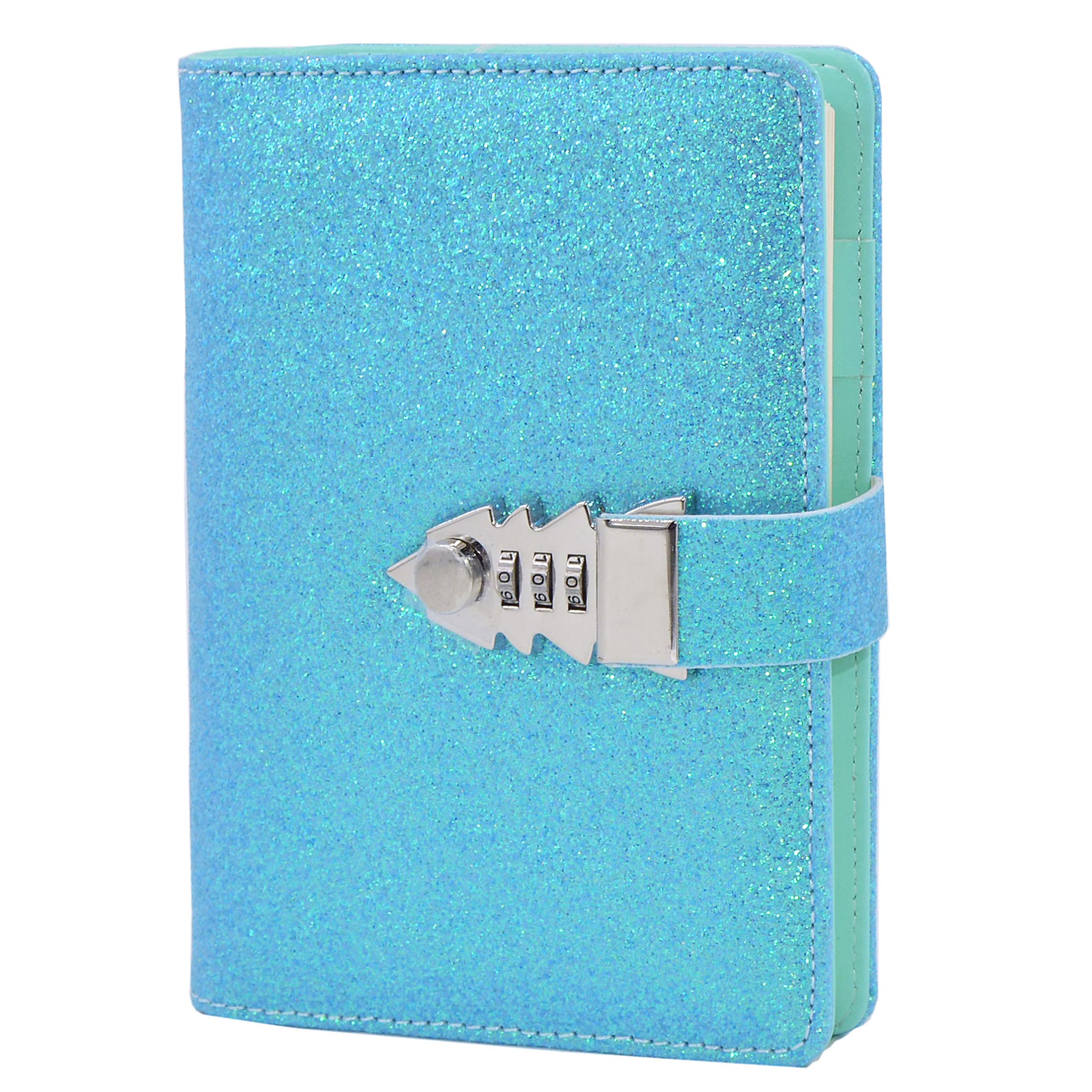 LanSun NectaRoy Lock Journal Lockable Refillable Diary, Writing Notebook Planner Organizer with Combination Lock, Gilliter Cover Travel Journal with Lock, 185x135mm