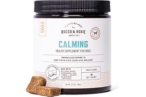 ROCCO & ROXIE SUPPLY CO. Rocco & Roxie Calming Chews for Dogs, Dog Anxiety Relief for Separation & Stress, Sleep Aid with Melatonin & Valerian for Large, Med, Small Dogs, Puppy Composure Treats, Supplements Made in USA, 90ct