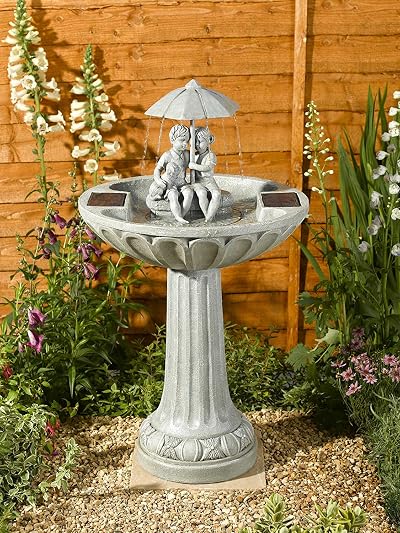 Garden Mile Solar Powered Umbrella Boy & Girl Water Fountain