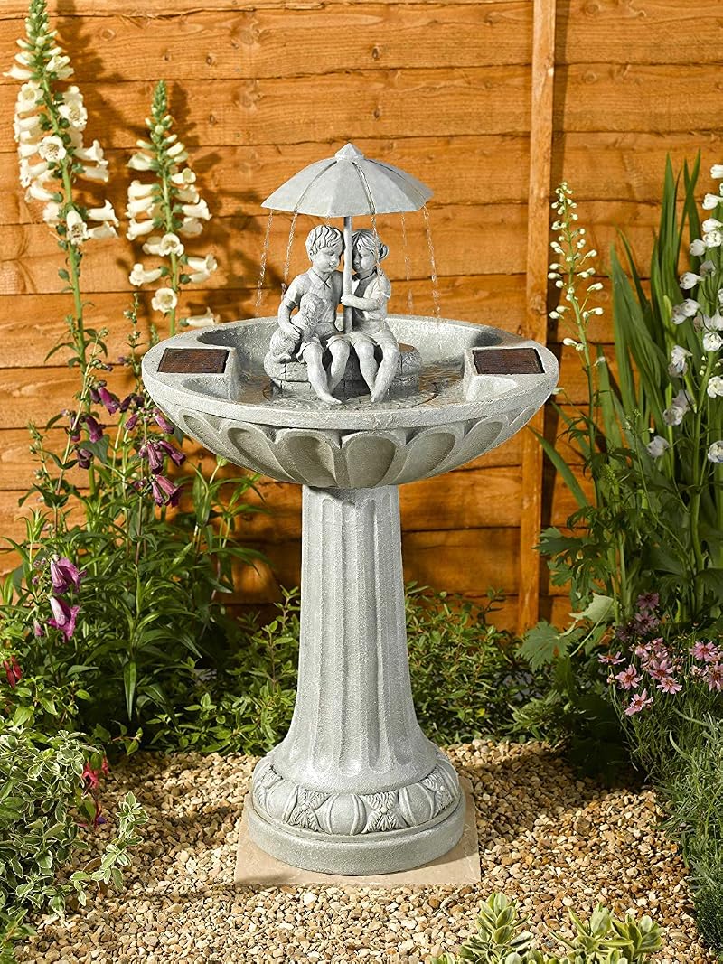 Garden Mile Solar Powered Umbrella Boy & Girl Water Fountain