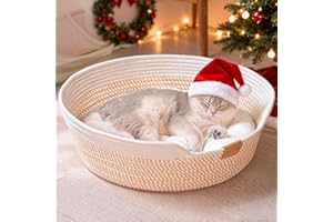 CHEERHOME PETS Cat Bed Basket with Cushion, Cute Pet Bed for Indoor Cats Couch, Kitten Bed for Medium and Large Cat, All Season Universal (White)