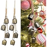 2 Pack Christmas Gold Bells Set: Vintage Hanging Bells Decorations with Jute Rope - Metal Bell Chimes for Home, Garden, Christmas Tree, Wedding & Party, Elegant Black Gold