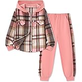 Girls Clothes Fall Outfits Classic Flannel Plaid Soft Cozy Hoodies for Girls Sweatshirt Sweatpant 2pcs Sets 7-14Y