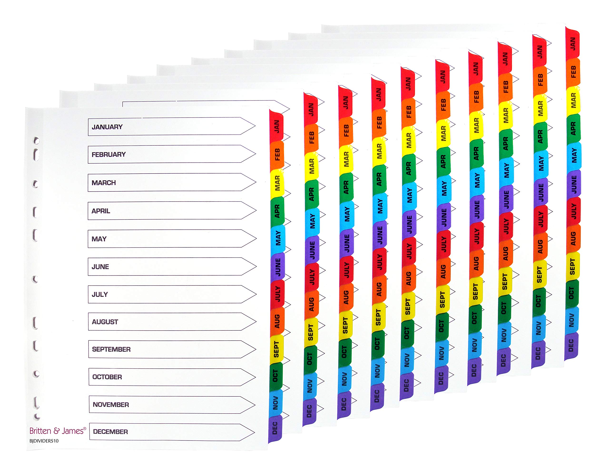 Britten & James A4 File Index Dividers Monthly 12-Part Jan - Dec [Pack of 10 Sets]
