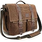 densata Messenger Bag for Men, 14-Inch Waterproof Laptop Bag, Waxed Canvas Satchel Bag for School, Vintage Rugged Shoulder Computer Bag, Crossbody Briefcase for Work Travel (Vintage Brown)